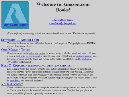 Amazon Homepage in 1995